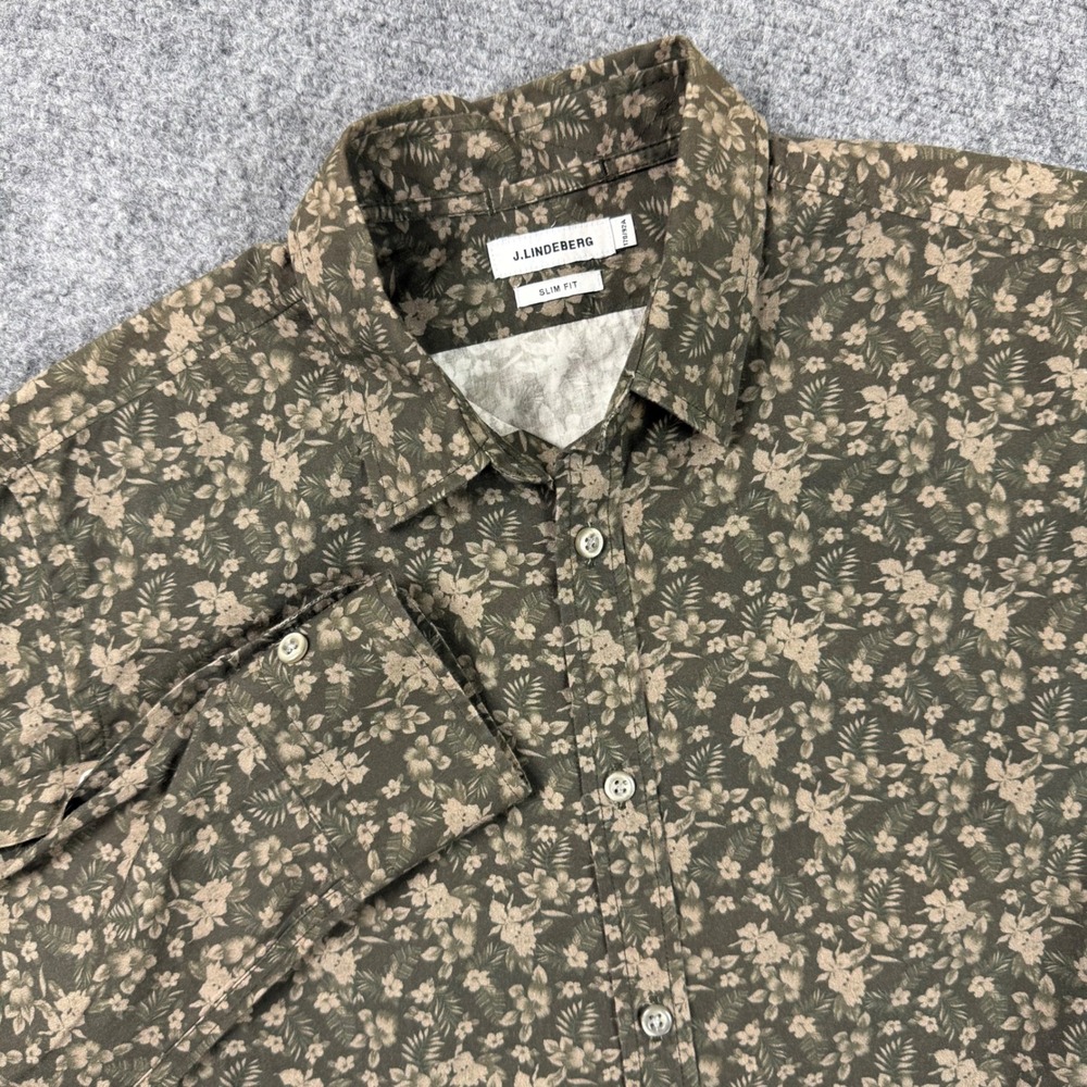 J.Lindeberg Shirt 170/92A Small Green Floral Print Slim Fit Button‎ Up L/S Men's